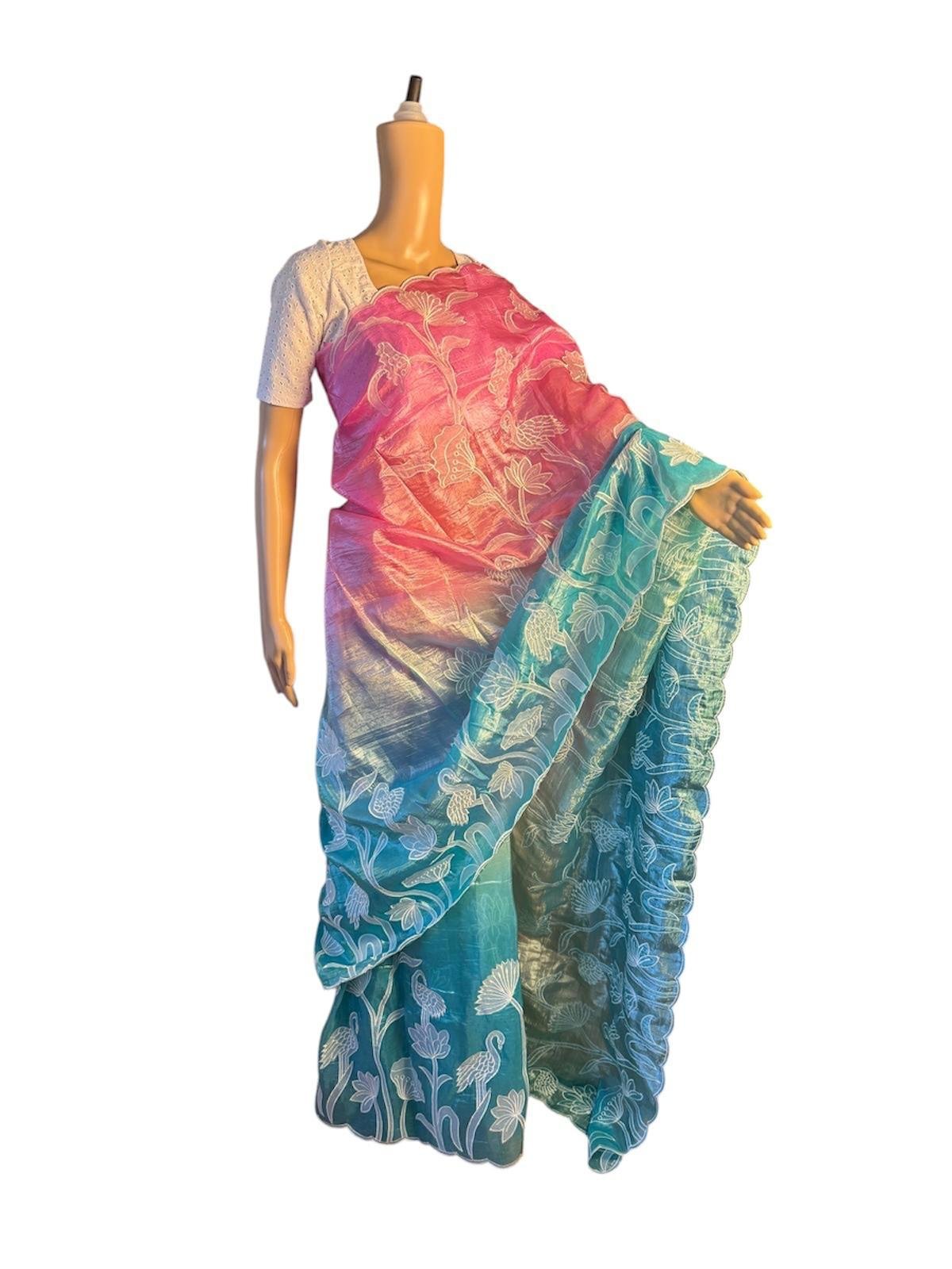 cream sequin embroidery organza saree copy