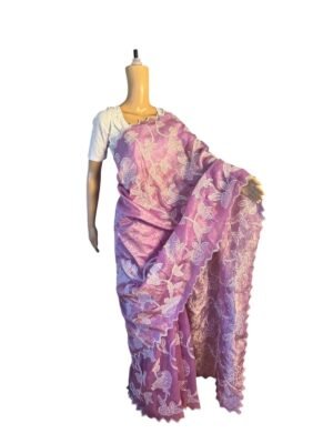 cream sequin embroidery organza saree copy