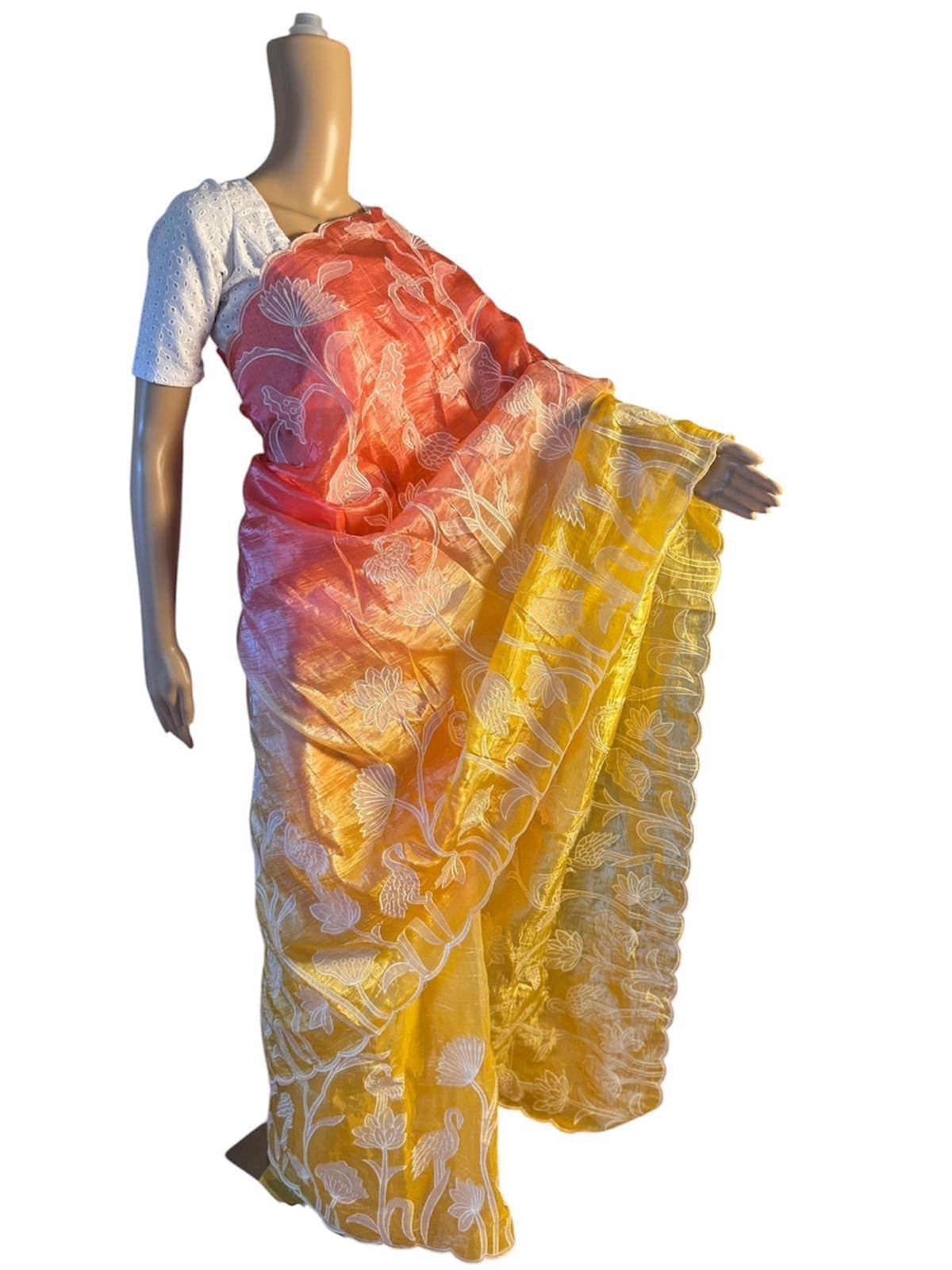 cream sequin embroidery organza saree copy